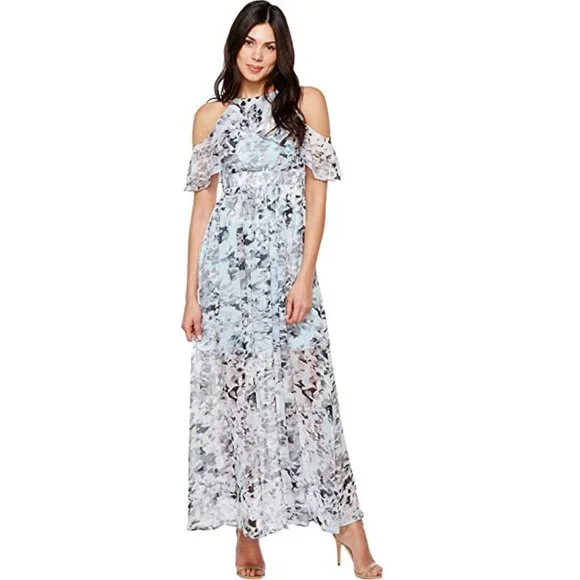 Vince Camuto | Dresses | Vince Camuto Floral Chiffon Cold Shoulder Maxi  Dress | Poshmark